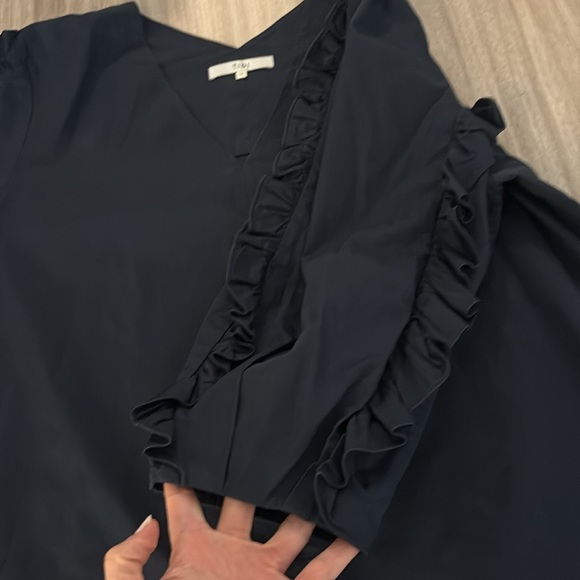 Tibi Navy Ruffle Sleeve Top - Picture 8 of 9